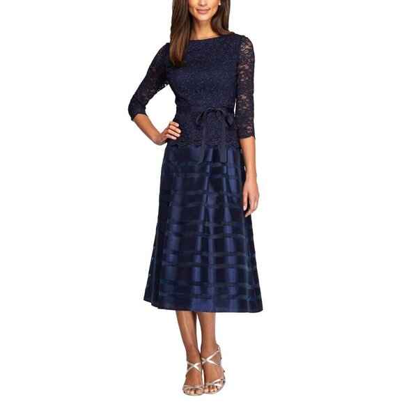 Alex Evenings Women's Tea Length A-Line Dress with Tie Belt SZ 18 - Picture 1 of 1